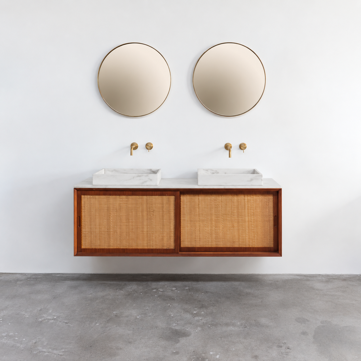 badkamerset teak rotan wit marmer