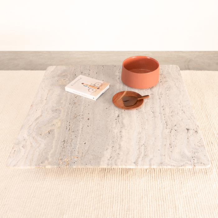 Toulouse coffee table Travertine - White sandstone sandblasted - Round edge