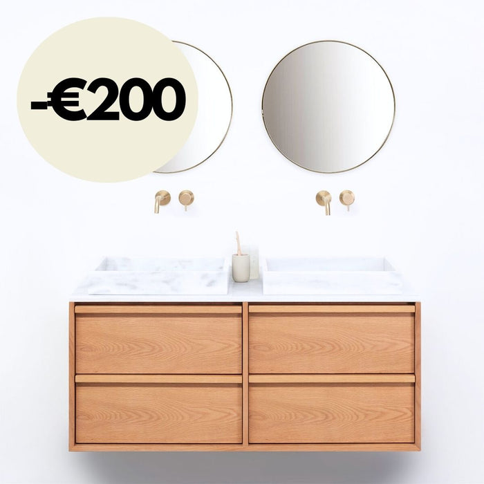 Bathroom cabinet Oak Fien - 120 cm - George Marble washbasins - Marble top plate