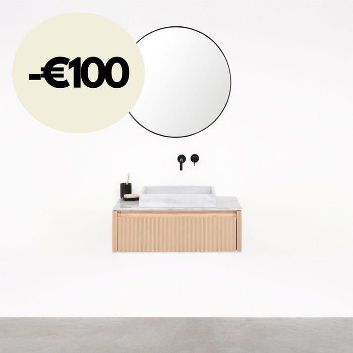 Badkamerkast Eik - Ahun - George Wit Marmer - Marcel bovenplaat wit marmer - 80 cm