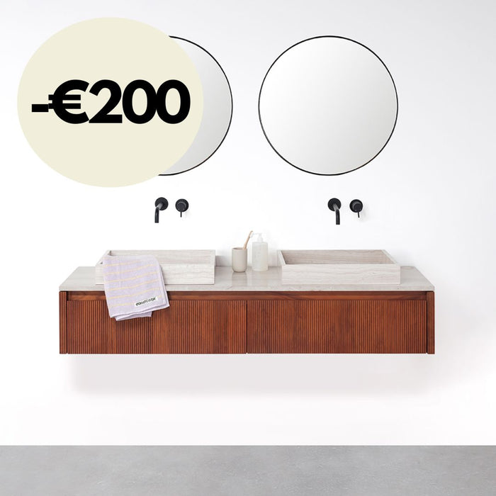 Mueble de baño Nogal - Ahun - Mármol Beige Marcel/George - 150 cm