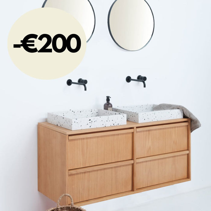 Scandinavische badkamerkast Fien Eik - Wit Terrazzo- houten bovenplaat  - 120 cm