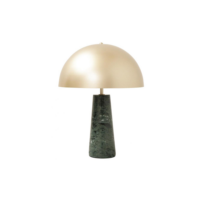 Bordlampe Merit - Messing Skærm - Grøn Marmor Fod - Ø40/H55cm