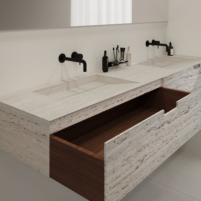 Bathroom cabinet Loudun with double sink - White Travertine - 210 cm