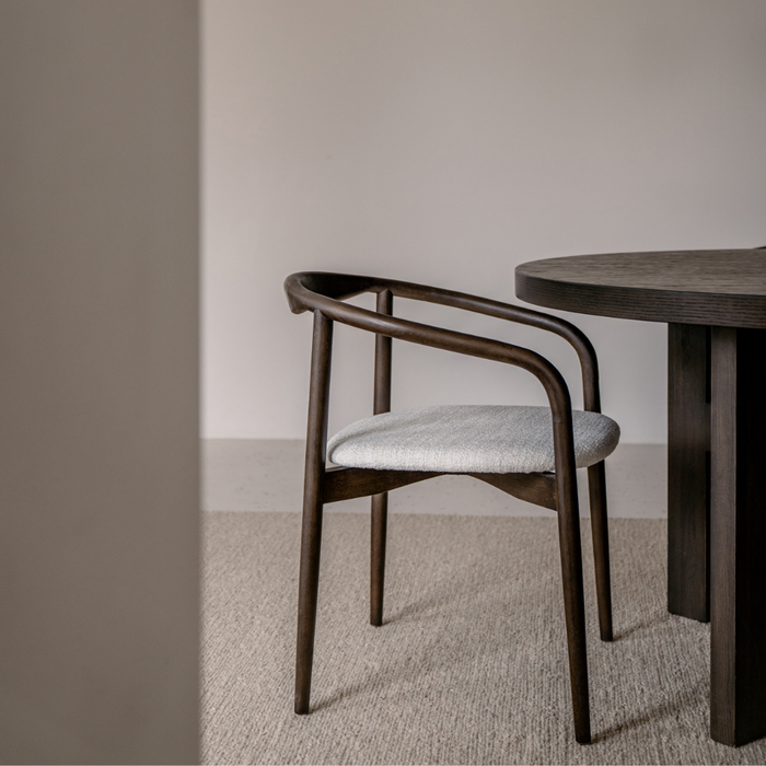 Dining chair Ely - Rectangular fabric seat - Smoke wood color - Rubberwood