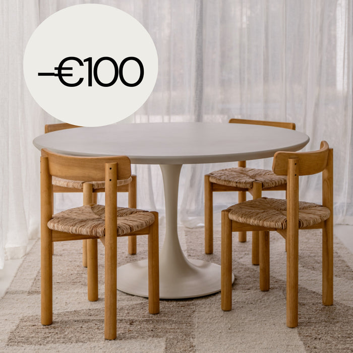 Ronde Eettafel Camille – Tulip Vorm – MicroSkin Cloudy Latte – 140 cm