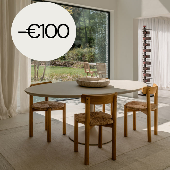 Mesa de comedor Camille - 200 cm - MicroSkin Cloudy latte - Forma de tulipán