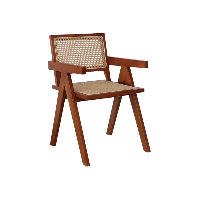 Dining room chair with armrest - Ambazac - Walnut - Rattan seat