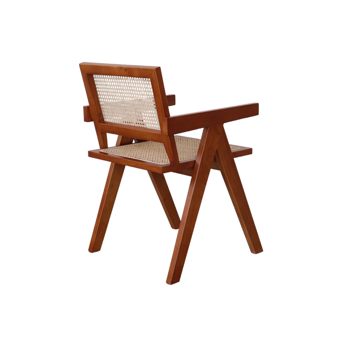 Dining room chair with armrest - Ambazac - Walnut - Rattan seat