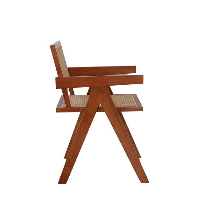 Dining room chair with armrest - Ambazac - Walnut - Rattan seat