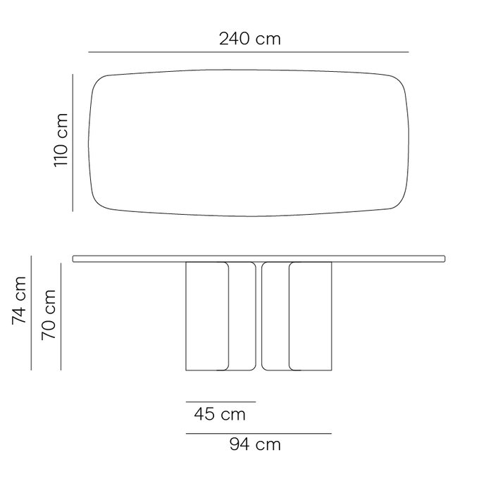 Long Dining Table Nova – MicroSkin Top in Latte – Latte Iron Base – 240 cm