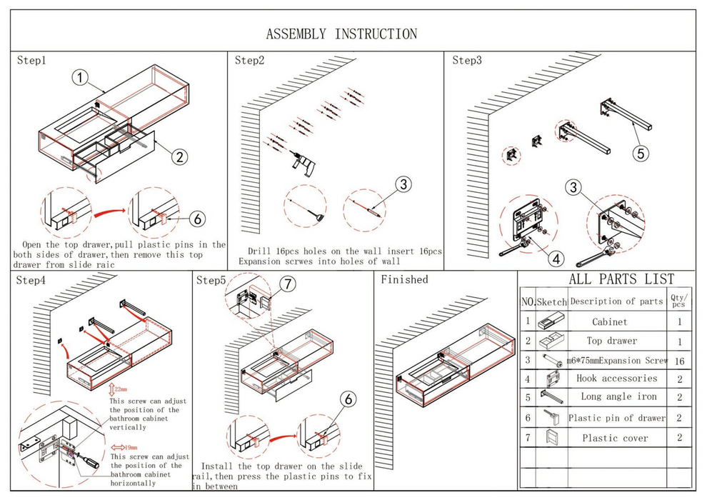 Bathroom cabinet Loudun with single sink - Blue White Marble - 170 cm