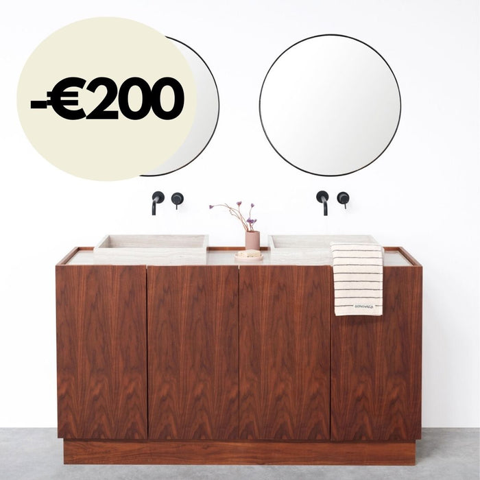 Mueble de baño Nogal - Mármol beige - Lavabo George - (154cm) - Felix