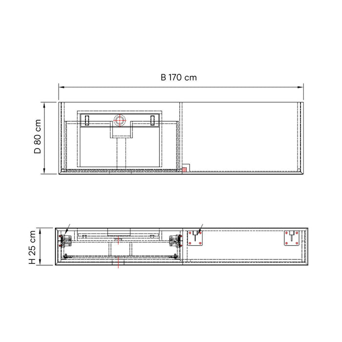 Wastafelmeubel Loudun - Wit Travertijn - Enkele wastafel - 170 cm