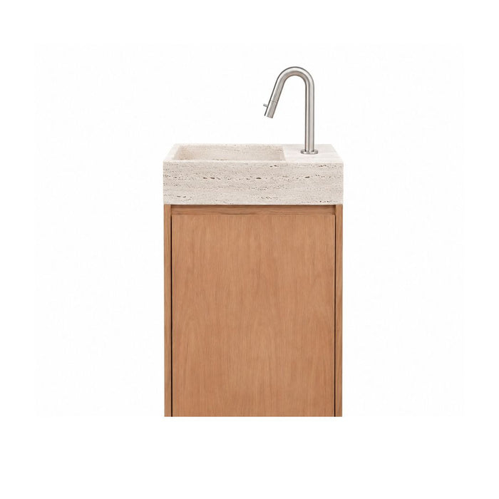 Lavabo de manos Krabi con mueble - Roble - Travertino blanco