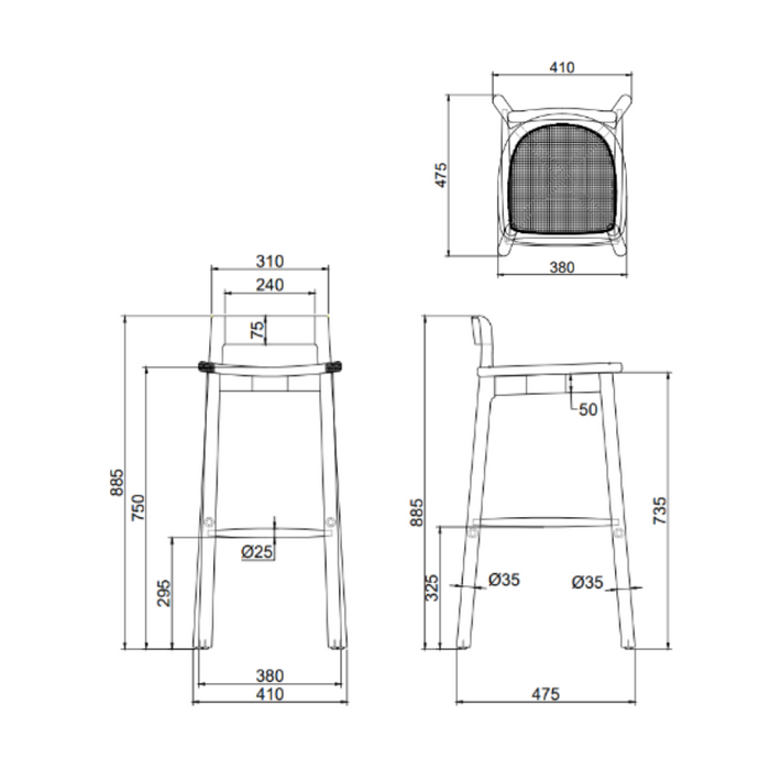Taburete Charmes - Altura de asiento 75 cm - Roble - Asiento de tela - Tejido moteado color piedra arenisca