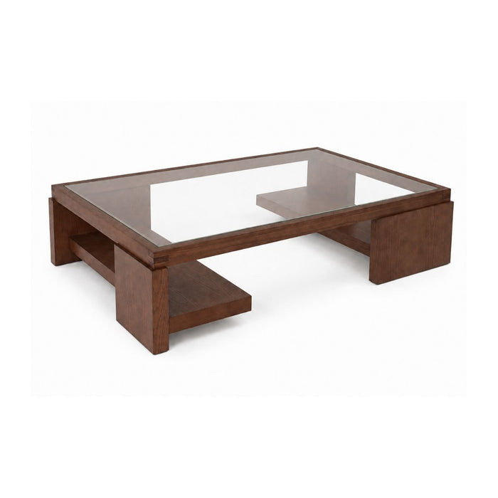 Couchtisch Cordes B125 D80 H30 - Dunkle Walnuss - Glastischplatte