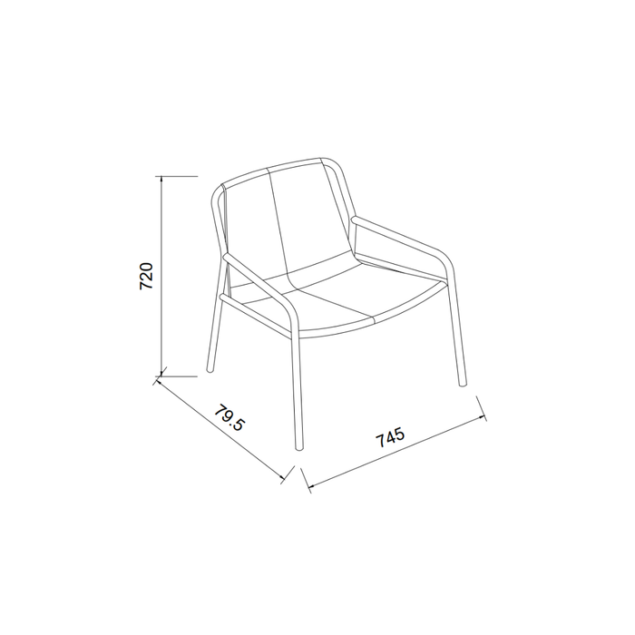 Sillón Azur - B78 cm - marco de acero cepillado - cuero cognac claro