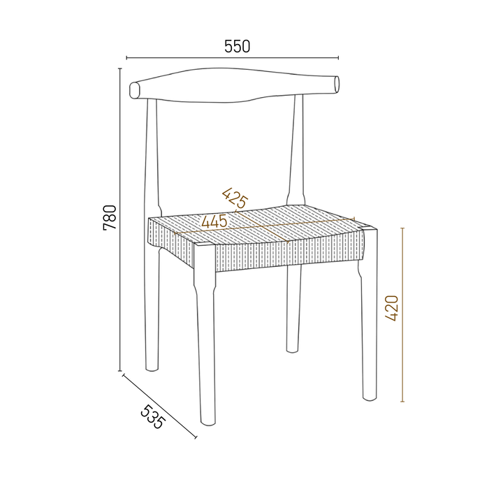 Silla de comedor nogal - Gouzon - Asiento tejido de cuerda
