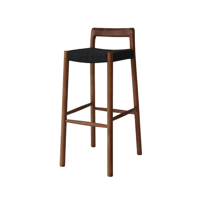 Taburete alto Nulla - Altura del asiento 75 cm - Acacia nogal - Asiento tejido negro