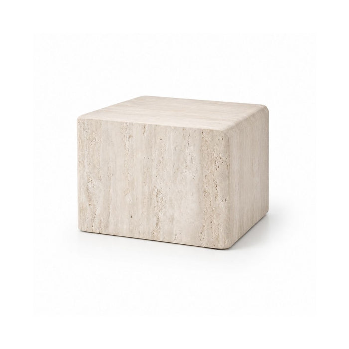 Salontafel Oona - B50 D50 H35 - Wit travertijn - Rechte rand - Ongevuld