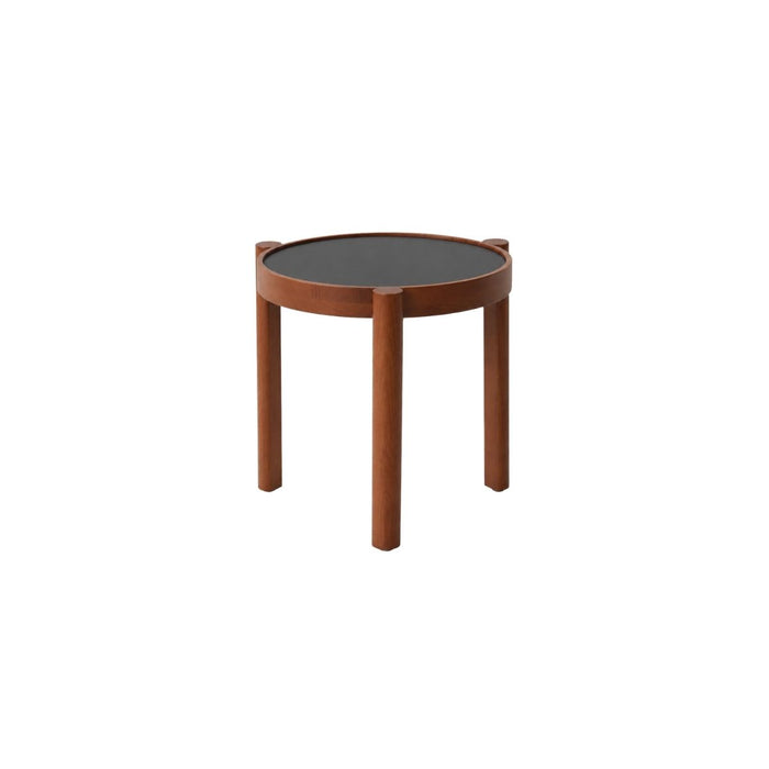 Table basse empilable Lucie D35 H36,6 - Pied en noyer foncé - Plateau en HPL noir