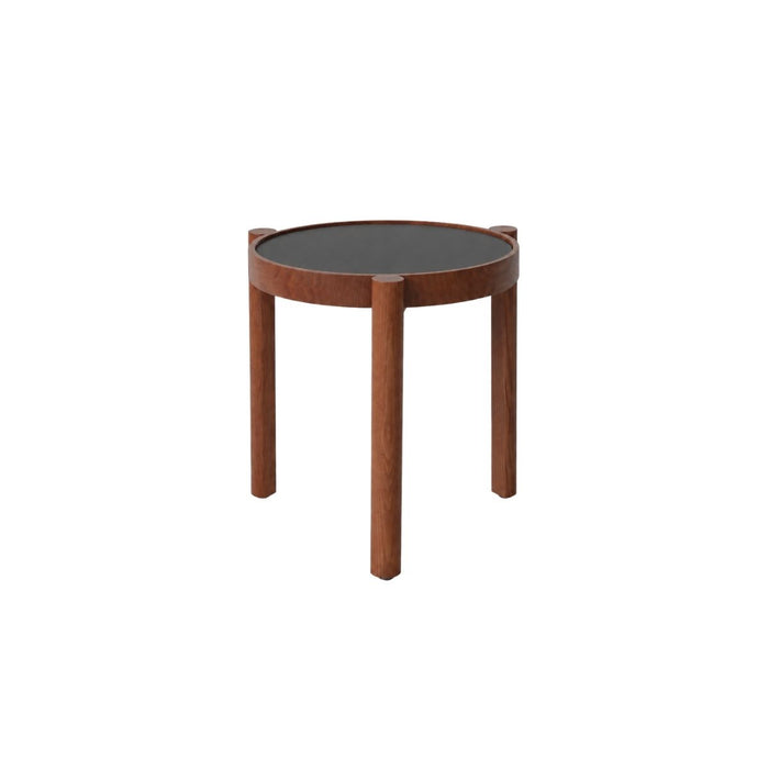 Table basse empilable Lucie D35 H41 - Pied en noyer foncé - Plateau en HPL noir