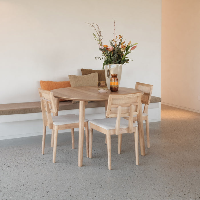 Silla de comedor con respaldo de ratán - Charles - Roble/Ratán natural - Blanco roto