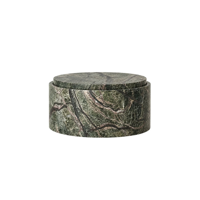 Travertin opbergkom met deksel  - Bosgroen marmer - H12 cm