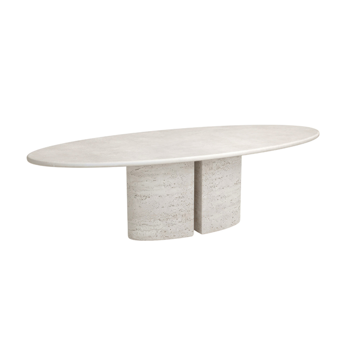Oval Dining Table Zira - White Travertine Leg - Microskin Top - Latte - 260 cm