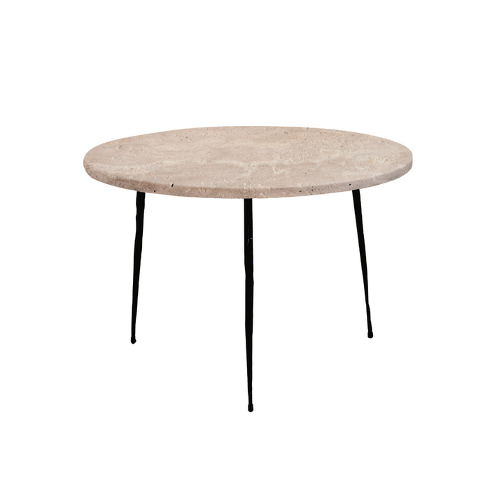 Table basse élégante - Travertin gris - Pieds noir mat H32