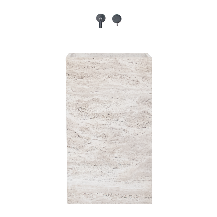 etienne handenwasser in wit travertijn