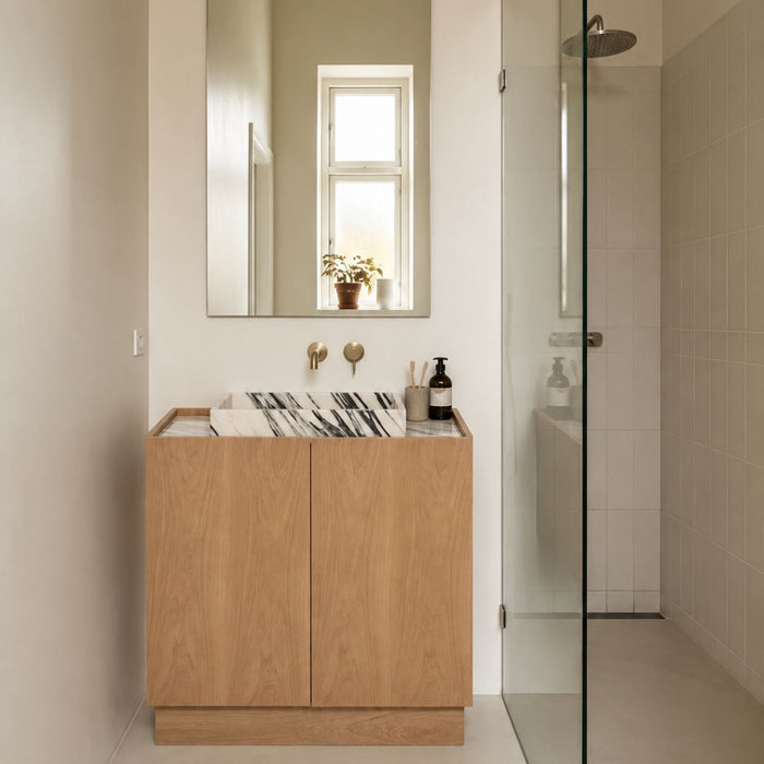 Mueble de baño Felix - Roble - Lavabo Azul/Mármol Blanco - 84 cm