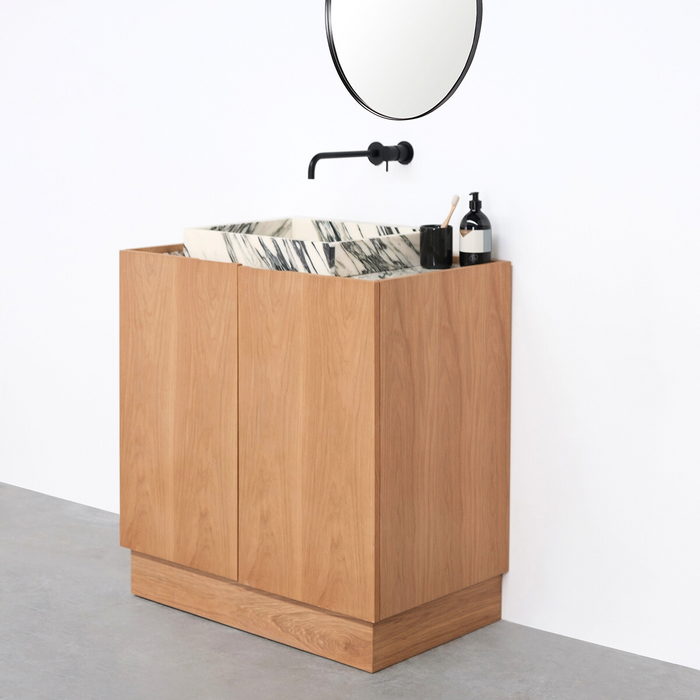 Bathroom furniture Felix - Oak - Washbasin Blue/White Marble - 84 cm