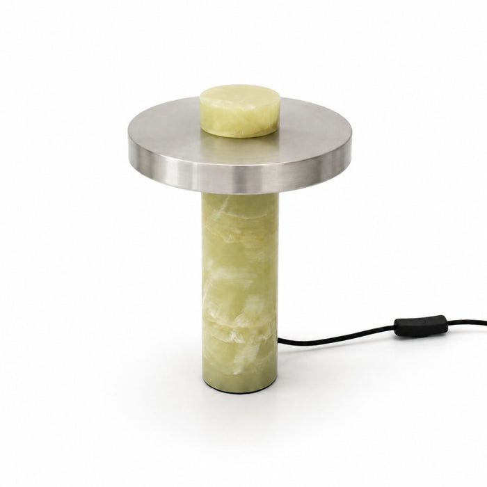 Tafellamp Arles – Groen onyx - Roestvrij staal – Ø22 x H30 cm