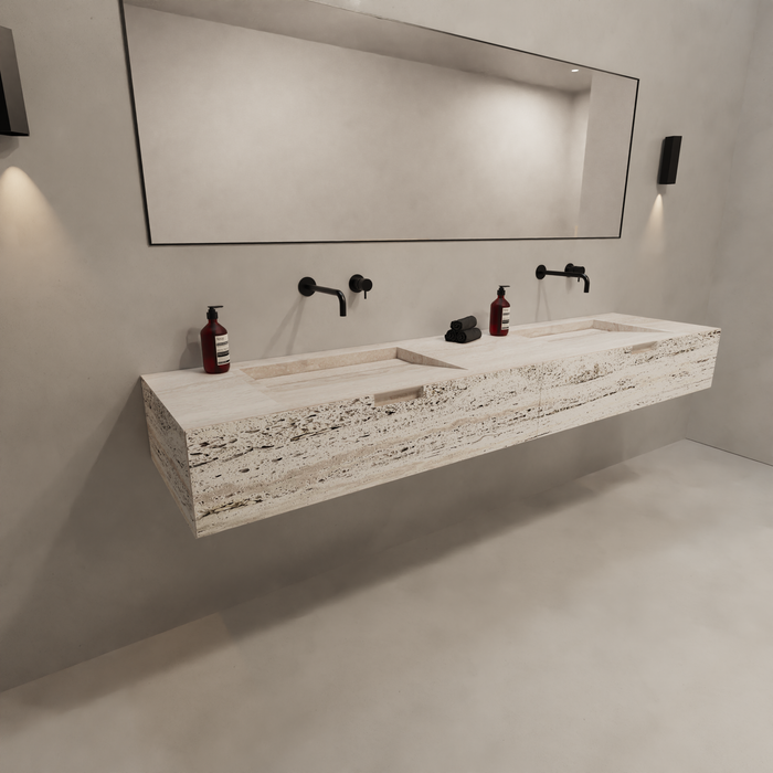 Bathroom cabinet Loudun with double sink - White Travertine - 210 cm