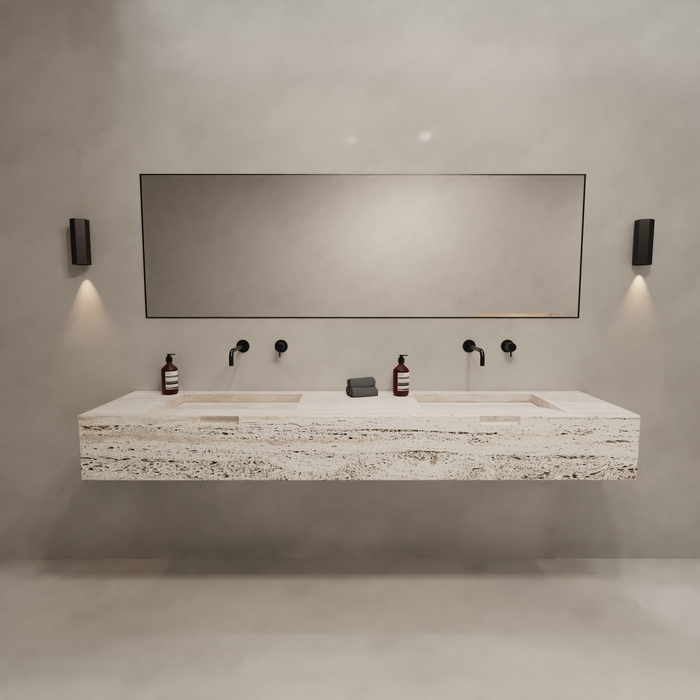 Mueble de baño Loudun con lavabo doble - Travertino blanco - 210 cm