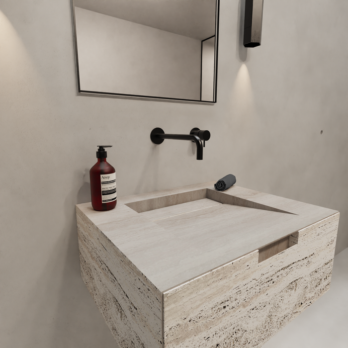 Bathroom cabinet Loudun - Single sink - White Travertine - 80 cm