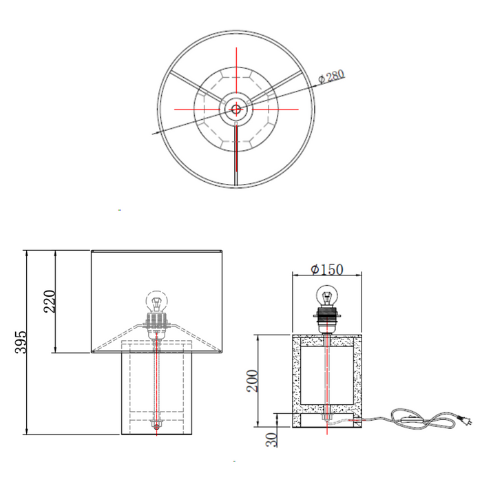 Bordlampe - Også - Travertin - Roos - H39,5 cm