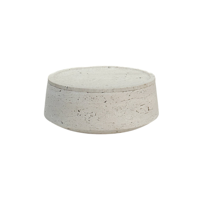 Decorative pot Macon with lid - D30 H14 - White travertine