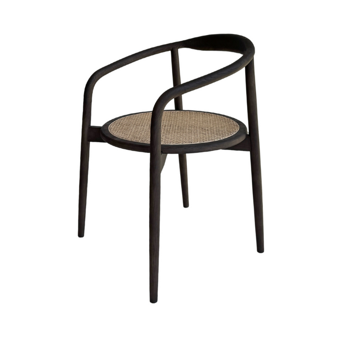 Silla de comedor Ely - Asiento redondo de ratán - Madera ahumada