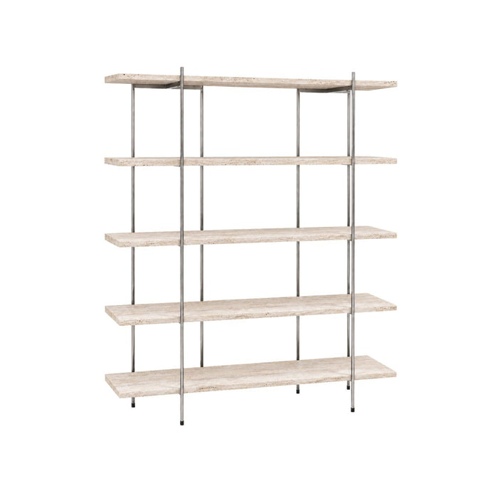 Wandkast Paris - B150 D33 H180 - Chroom frame - Witte travertijn legplanken