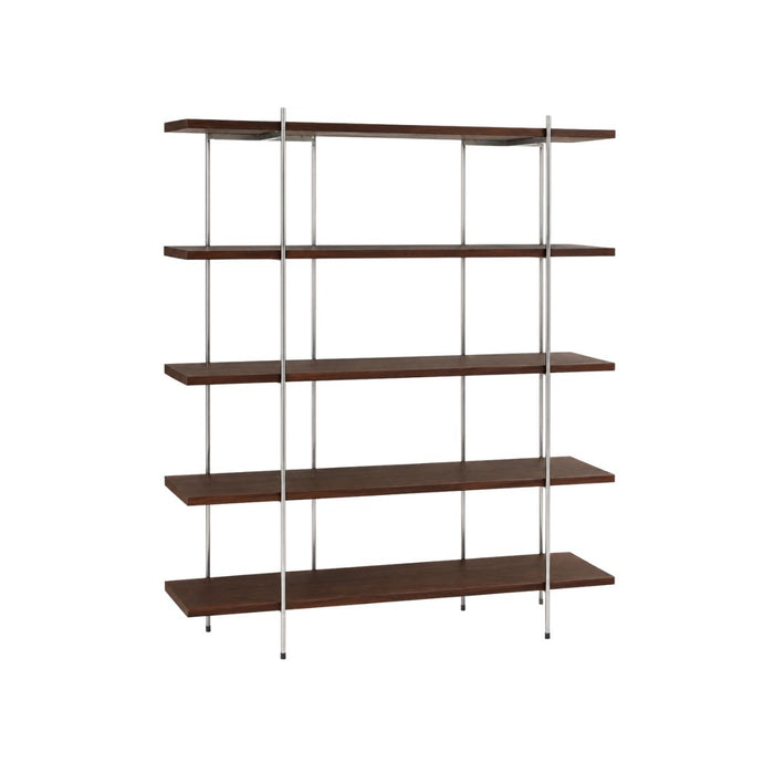 Étagère ouverte Paris B150 D33 H180 - Structure chromée - Étagères en bois en noyer fumé