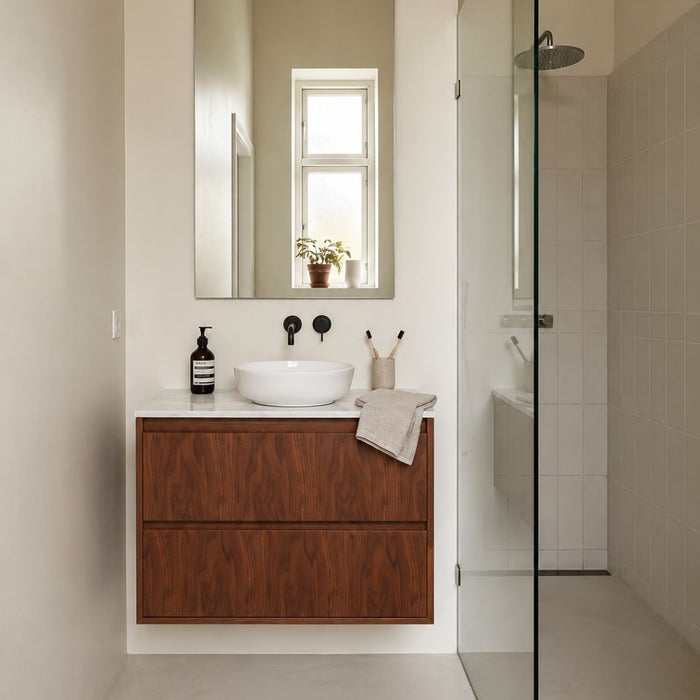 Meuble de Salle de Bain - Marbre blanc - Vasque Alexis II - Noyer - (80 cm) - ANN