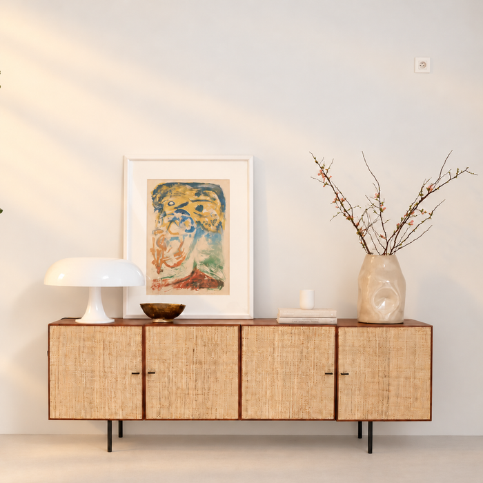Sideboard Mark aus Walnussholz mit Raffia-Flechtwerk
