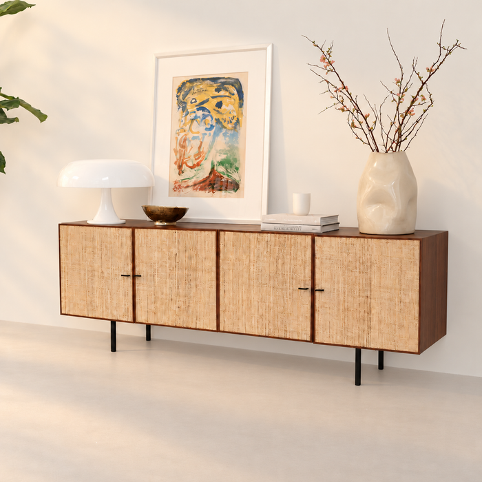 Sideboard Mark aus Walnussholz mit Raffia-Flechtwerk