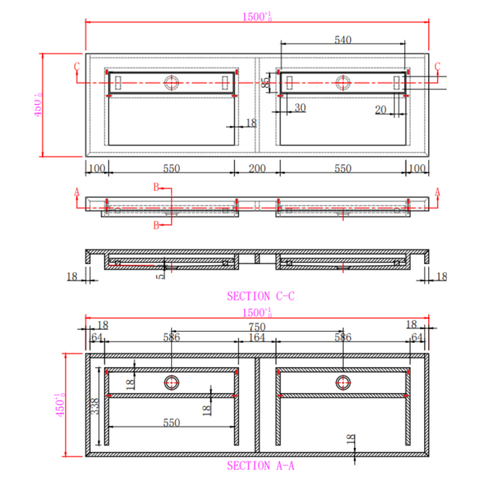 Technische tekening Soumans 150 cm