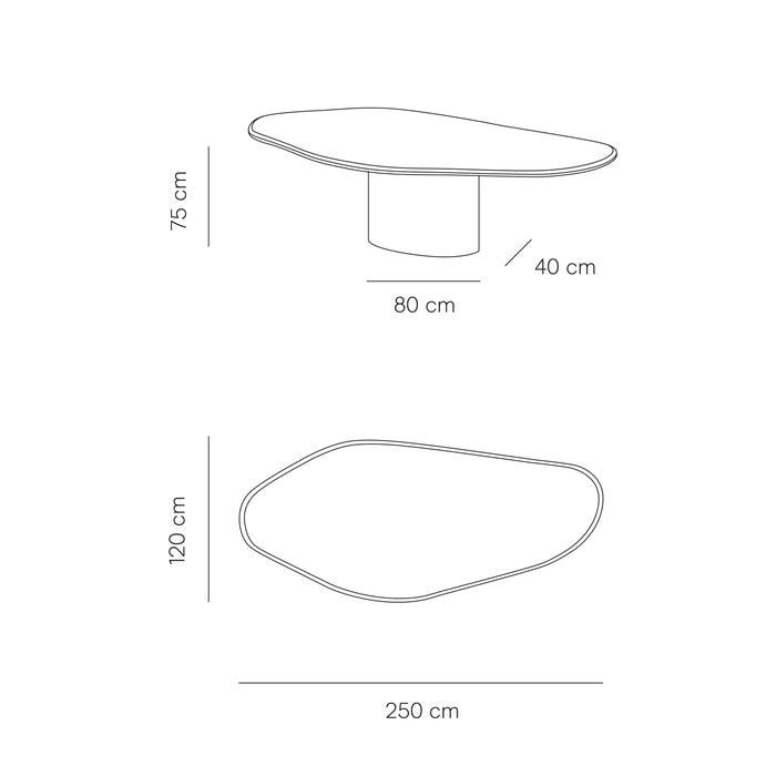 Mesa de comedor orgánica Estrasburgo - A250 P120 H75 - Earth MicroSkin - Acabado estructurado - Borde redondeado