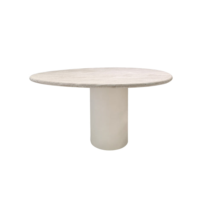 Eettafel Reef - Latte StoneSkin poot - Wit Travertin blad half gevuld - 140 cm