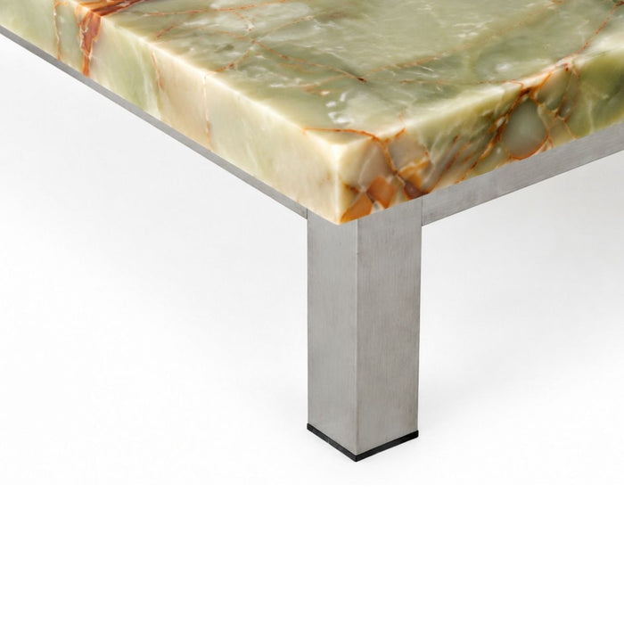 Salontafel Marais B168 D71 H20 - Geborsteld poten - Green Onyx - Rechte rand